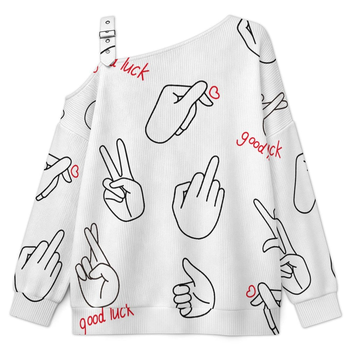 Off-the-shoulder Sweater Tile Decorative Patterns for Various Gestures  Asymmetric Cold Shoulder Knit Sweater for Women, Adjustable Buckle Strap Long Sleeve Casual Slouchy Pullover