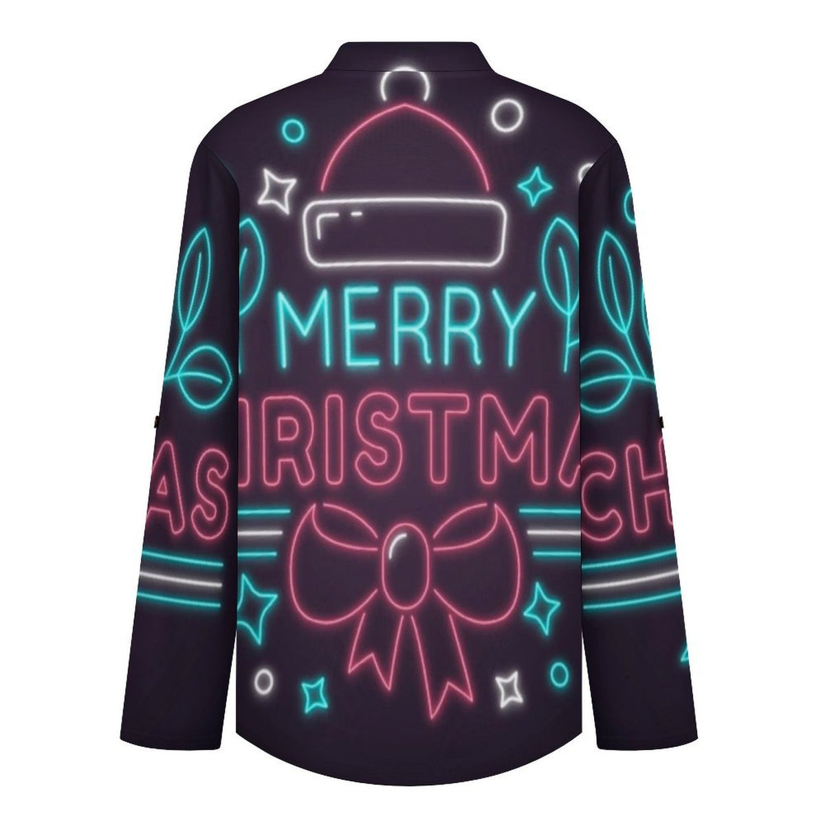 Merry Christmas Roll Tab 3/4 Sleeve Notched V Neck Tunic Blouse