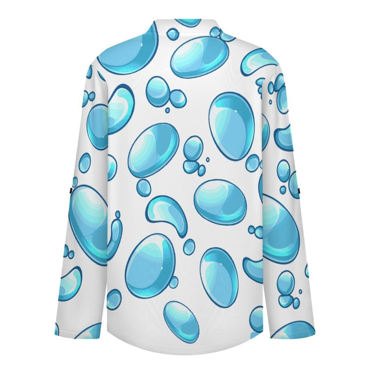 Stand-up Collar Long-sleeved Shirt Blue Water Droplets  Customization Women’s V-Neck Blouses,long Sleeve,Roll-Up Sleeve Shirt