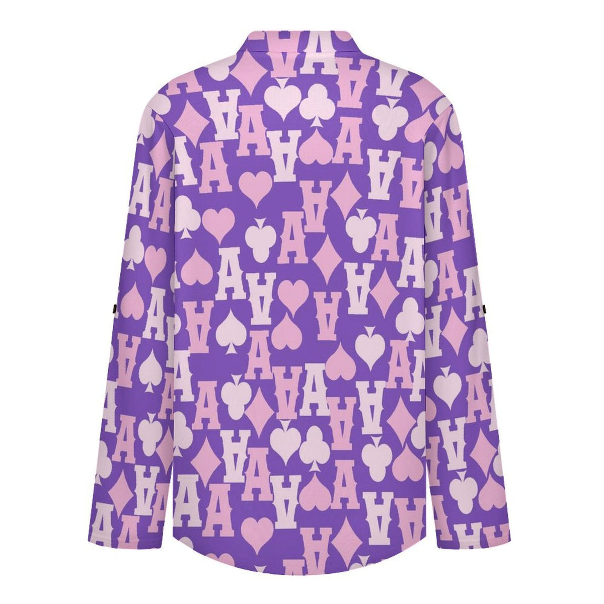 Stand-up Collar Long-sleeved Shirt Poker A  Customization Women’s V-Neck Blouses,long Sleeve,Roll-Up Sleeve Shirt