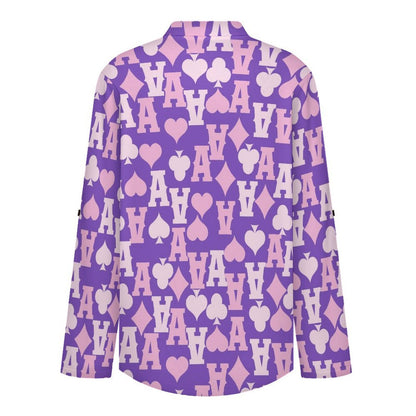 Stand-up Collar Long-sleeved Shirt Poker A  Customization Women’s V-Neck Blouses,long Sleeve,Roll-Up Sleeve Shirt