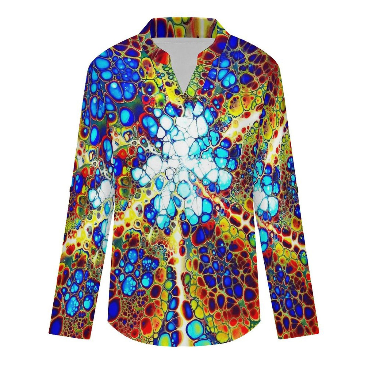 Stand-up Collar Long-sleeved Shirt Pattern  Customization Women’s V-Neck Blouses,long Sleeve,Roll-Up Sleeve Shirt