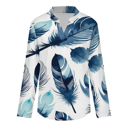 Stand-up Collar Long-sleeved Shirt 全幅定制  Customization Women’s V-Neck Blouses