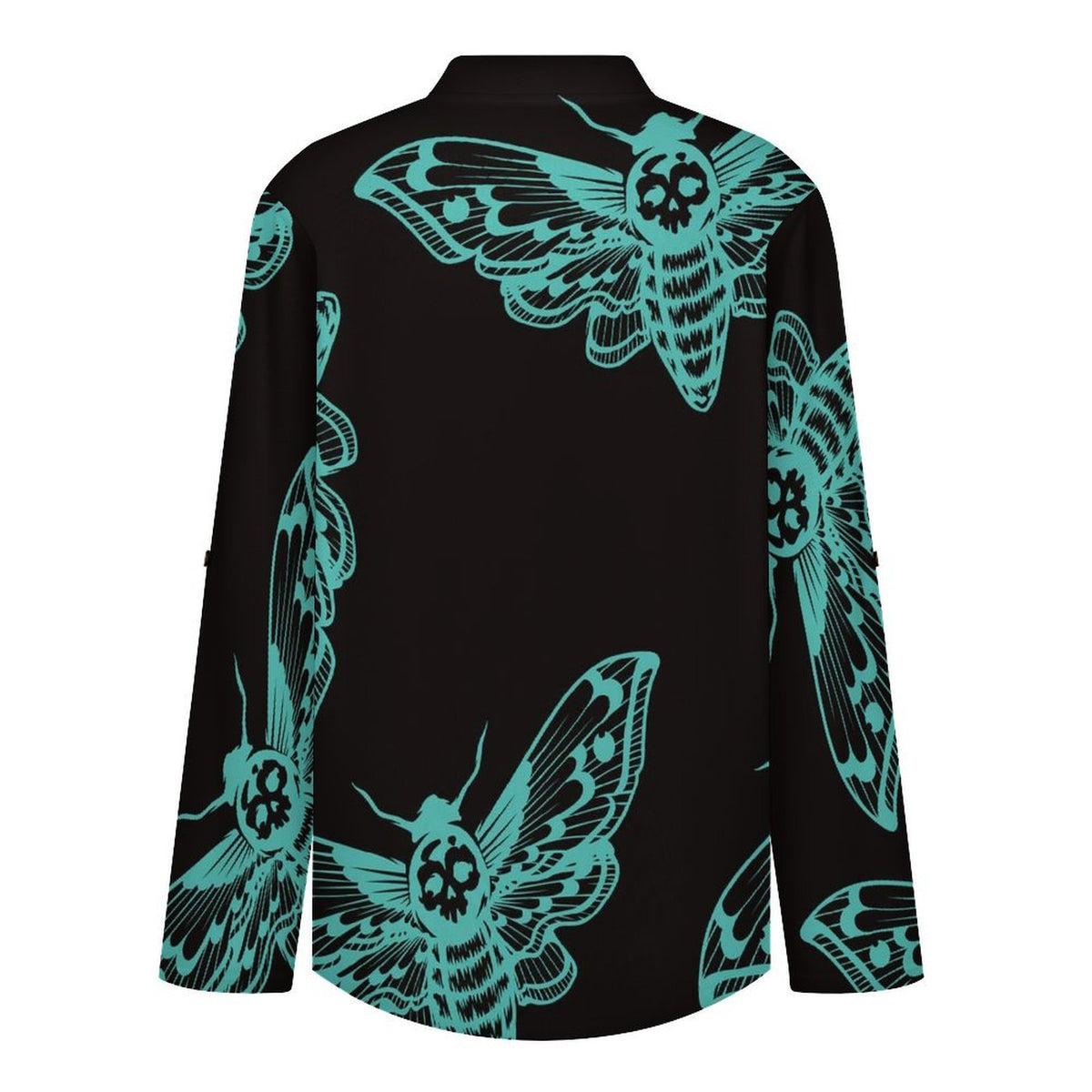 Stand-up Collar Long-sleeved Shirt Moth - Black - Green - Repeat Pattern - Women's Dress - Hip Wrap Skirt  Customization Women’s V-Neck Blouses,long Sleeve,Roll-Up Sleeve Shirt
