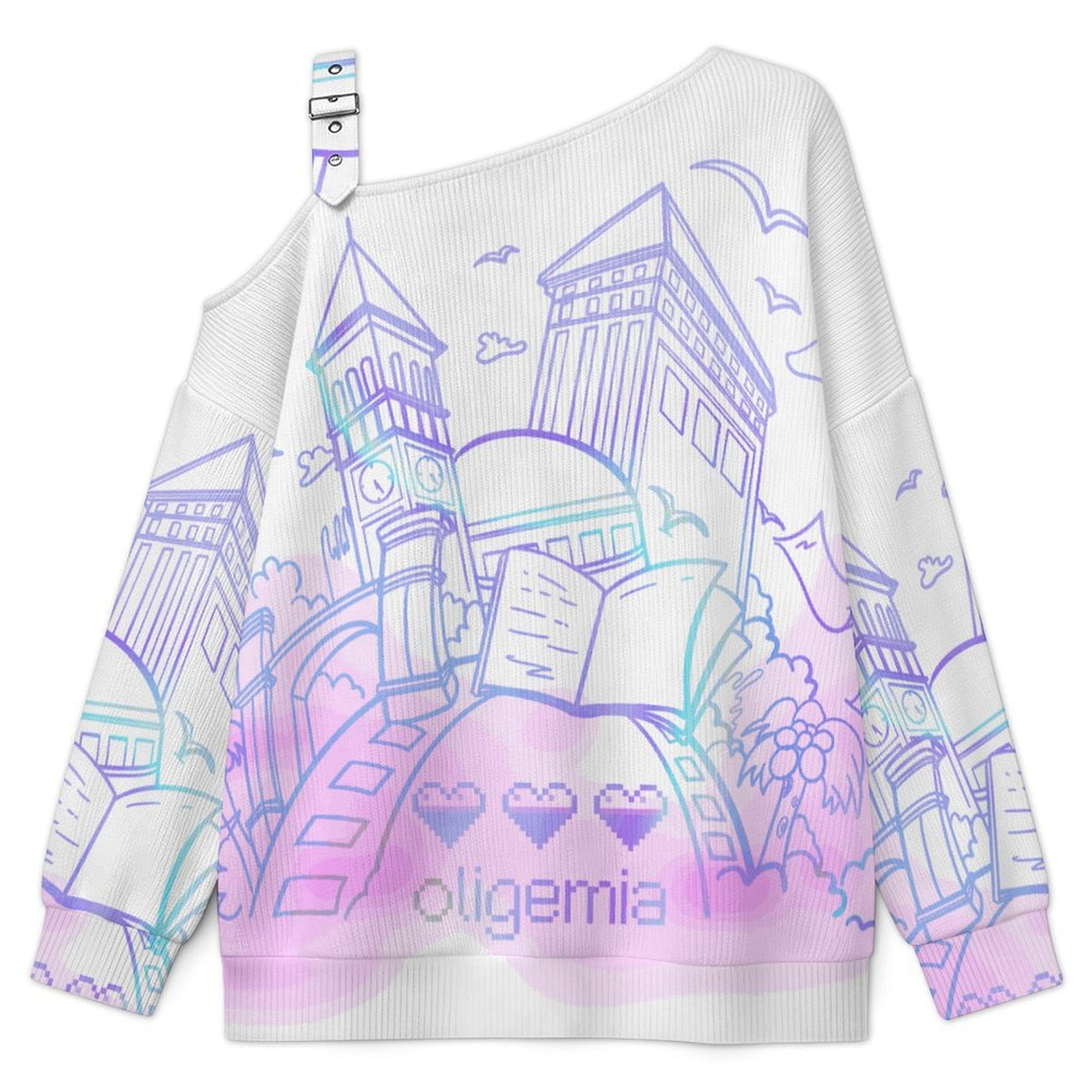 Off-the-shoulder Sweater School, Books, Love Liquid  Asymmetric Cold Shoulder Knit Sweater for Women, Adjustable Buckle Strap Long Sleeve Casual Slouchy Pullover