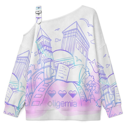 Off-the-shoulder Sweater School, Books, Love Liquid  Asymmetric Cold Shoulder Knit Sweater for Women, Adjustable Buckle Strap Long Sleeve Casual Slouchy Pullover