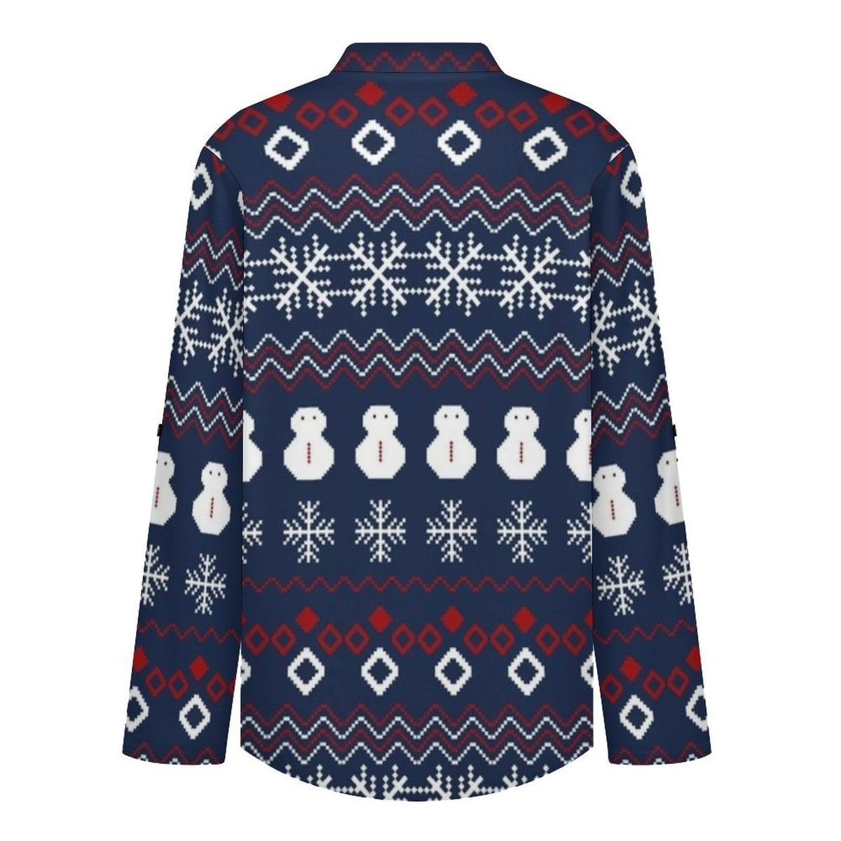 Versatile Notched V-Neck Tunic  Roll Tab 3/4 Sleeve Office Casual Top  Christmas Pattern