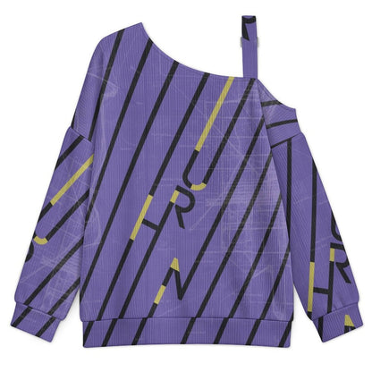 Off-the-shoulder Sweater Purple Stripe  Asymmetric Cold Shoulder Knit Sweater for Women, Adjustable Buckle Strap Long Sleeve Casual Slouchy Pullover