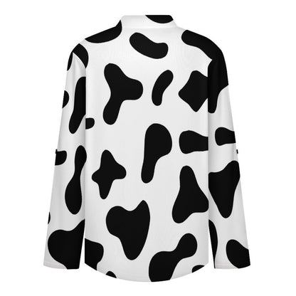 Stand-up Collar Long-sleeved Shirt Cow, Black And White