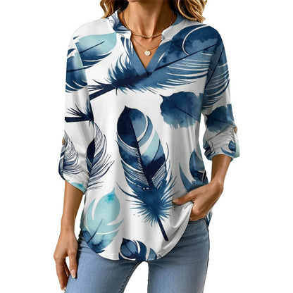 Stand-up Collar Long-sleeved Shirt 全幅定制  Customization Women’s V-Neck Blouses
