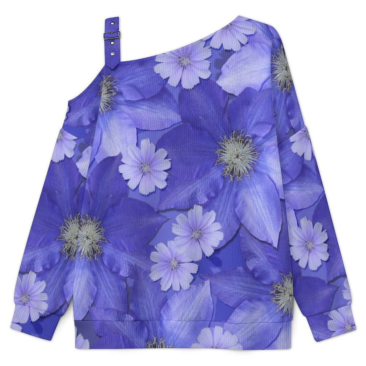 Women’s Off-Shoulder Knit Sweater Purple Flowers