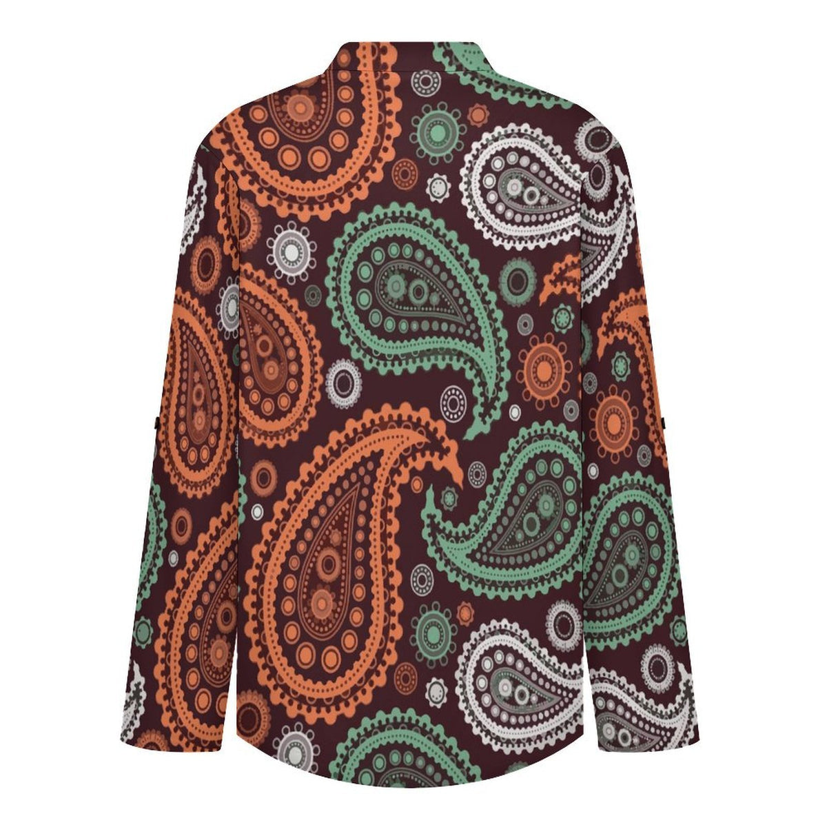 Paisley  Women Curved Hem V Neck Roll Sleeve Casual Work Top