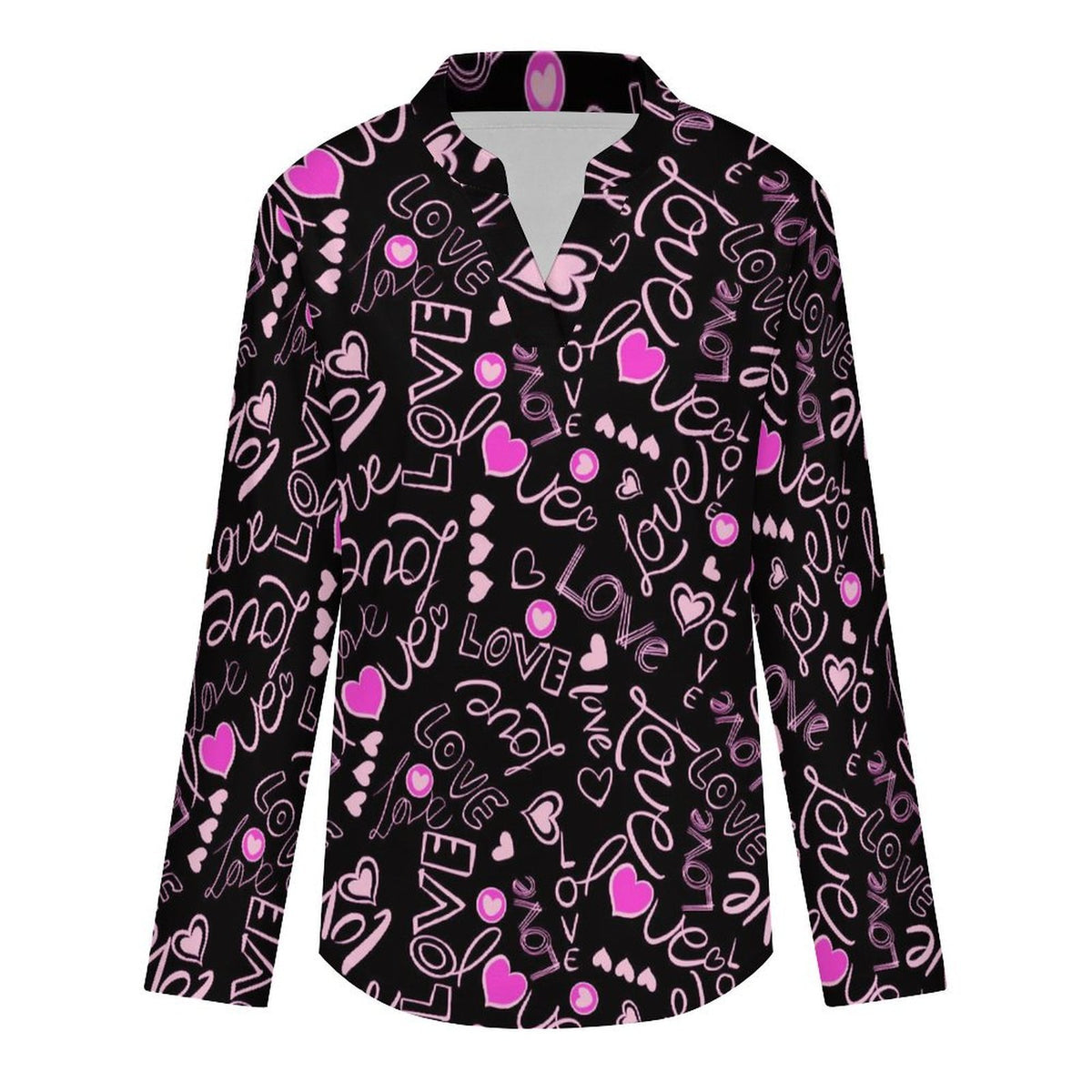 Love  Versatile Notched V-Neck Tunic | Roll Tab 3/4 Sleeve Office Casual Top