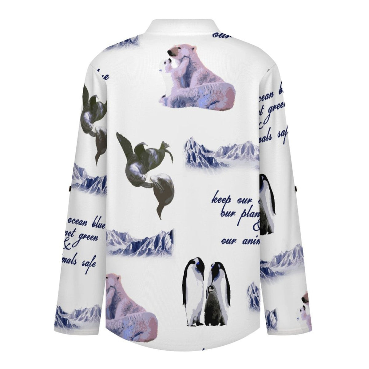 Eco-friendly, Arctic, Repeating Patterns  Versatile Notched V-Neck Tunic | Roll Tab 3/4 Sleeve Office Casual Top