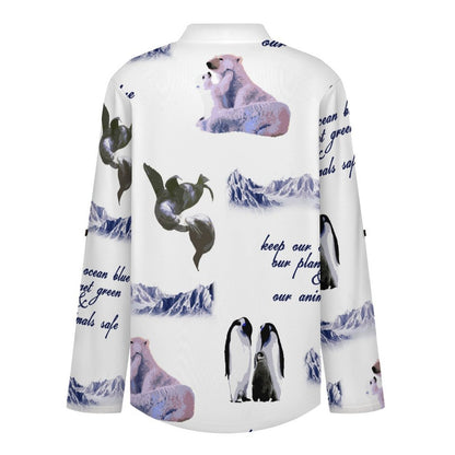 Eco-friendly, Arctic, Repeating Patterns  Versatile Notched V-Neck Tunic | Roll Tab 3/4 Sleeve Office Casual Top