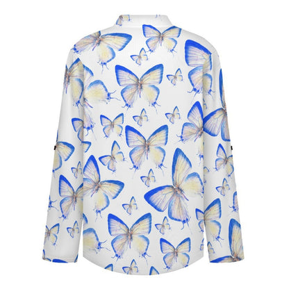 Butterfly, Repeating Pattern  Versatile Notched V-Neck Tunic | Roll Tab 3/4 Sleeve Office Casual Top
