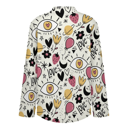 Strawberries, Flowers, Love  Versatile Notched V-Neck Tunic | Roll Tab 3/4 Sleeve Office Casual Top