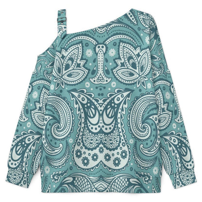 Paisley Fall Casual Asymmetric Shoulder Knit Top with Buckle Detail