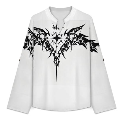 Stand-up Collar Long-sleeved Shirt Customized Women’s V-Neck Blouses