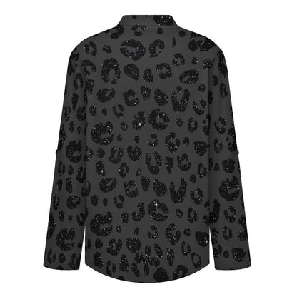 Stand-up Collar Long-sleeved Shirt Leopard Print  Women’s V-Neck Blouses