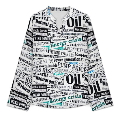 Stand-up Collar Long-sleeved Shirt Newspaper, Repeating Pattern  Customization Women’s V-Neck Blouses,long Sleeve,Roll-Up Sleeve Shirt
