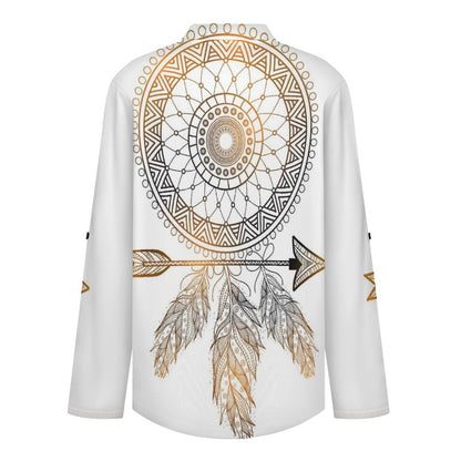 Stand-up Collar Long-sleeved Shirt Feathers  Customization Women’s V-Neck Blouses,long Sleeve,Roll-Up Sleeve Shirt