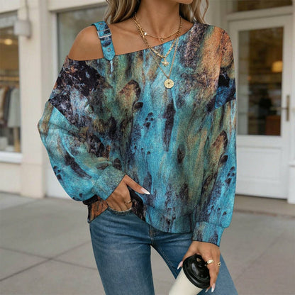 Off-the-shoulder Sweater Pattern  Asymmetric Cold Shoulder Knit Sweater for Women, Adjustable Buckle Strap Long Sleeve Casual Slouchy Pullover