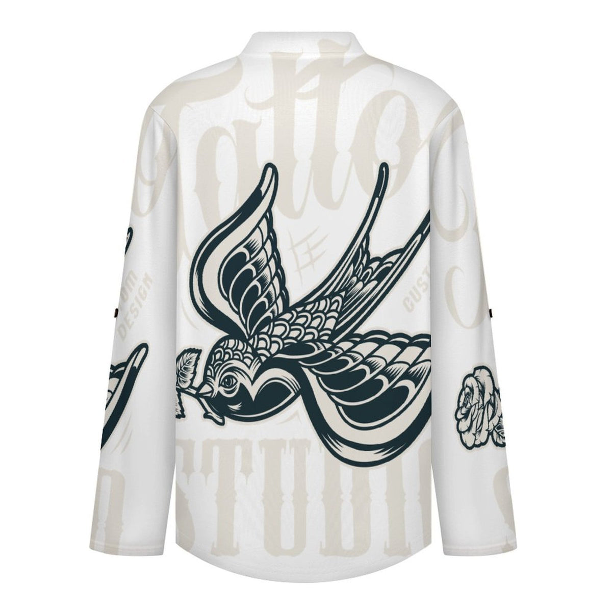 Stand-up Collar Long-sleeved Shirt Birds, Flowers, Transmission  Customization Women’s V-Neck Blouses,long Sleeve,Roll-Up Sleeve Shirt