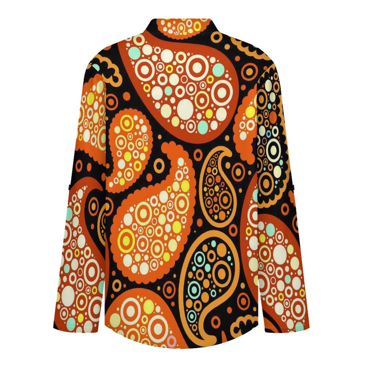 Stand-up Collar Long-sleeved Shirt Paisley  Customization Women’s V-Neck Blouses,long Sleeve,Roll-Up Sleeve Shirt