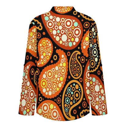 Stand-up Collar Long-sleeved Shirt Paisley  Customization Women’s V-Neck Blouses,long Sleeve,Roll-Up Sleeve Shirt