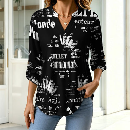 Stand-up Collar Long-sleeved Shirt Sunflower Dress Woman  Customization Women’s V-Neck Blouses,long Sleeve,Roll-Up Sleeve Shirt