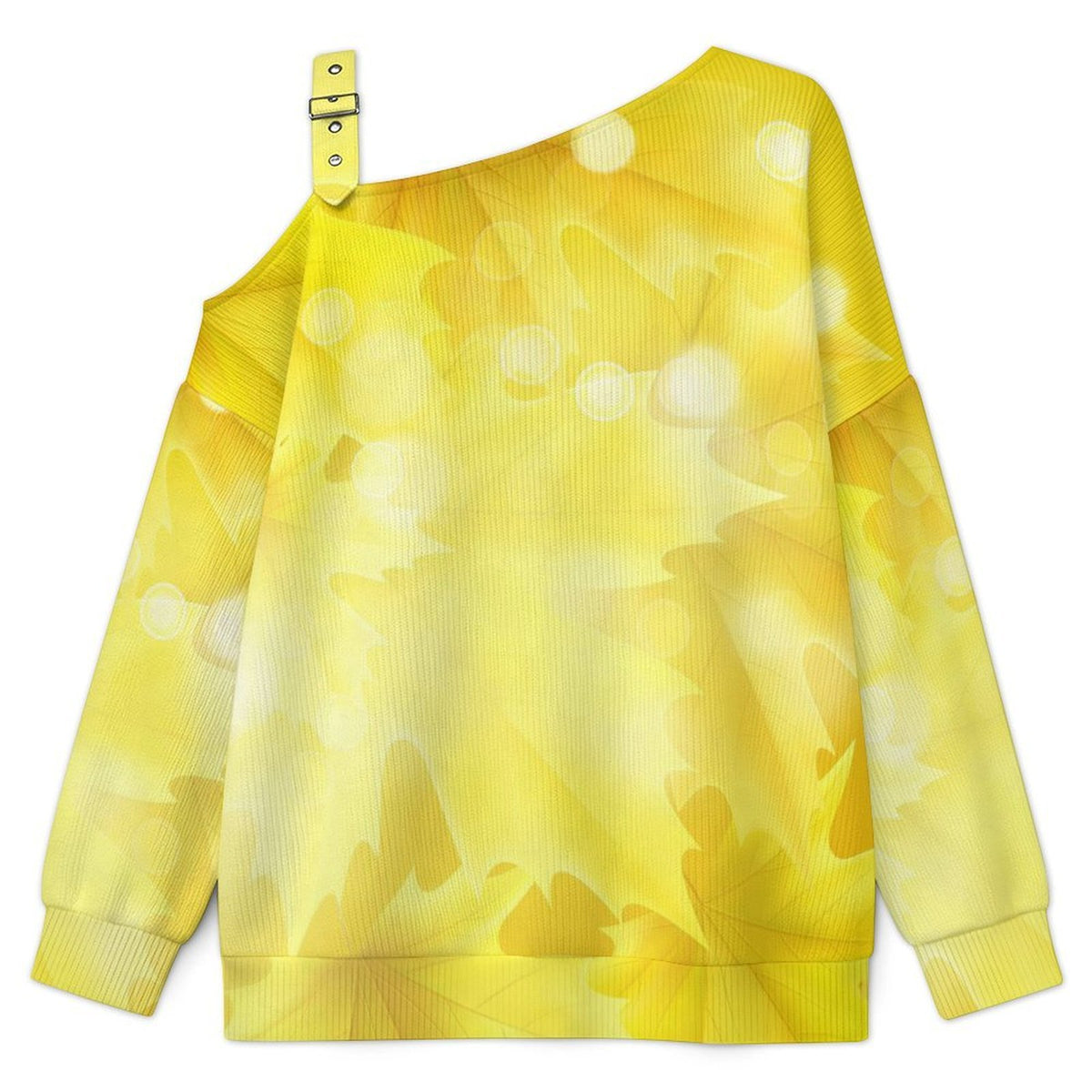 Off-the-shoulder Sweater Yellow Maple Leaf  Asymmetric Cold Shoulder Knit Sweater for Women, Adjustable Buckle Strap Long Sleeve Casual Slouchy Pullover
