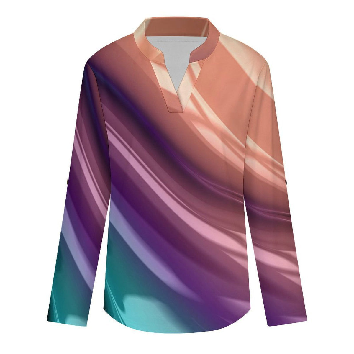 Stand-up Collar Long-sleeved Shirt Color Silk Slip Pattern  Customization Women’s V-Neck Blouses,long Sleeve,Roll-Up Sleeve Shirt