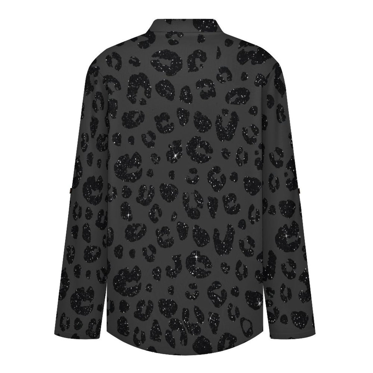 Roll Tab 3/4 Sleeve Notched V Neck Tunic Blouse  Leopard Print