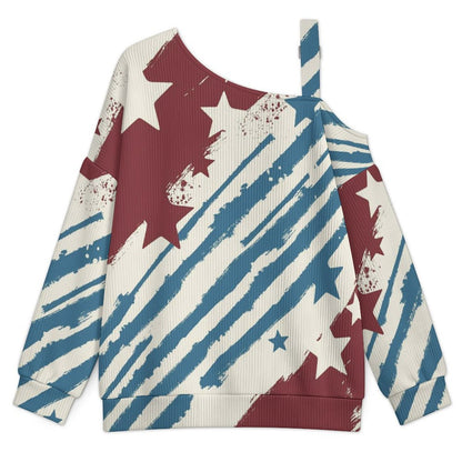 Off-the-shoulder Sweater Stripe  Asymmetric Cold Shoulder Knit Sweater for Women, Adjustable Buckle Strap Long Sleeve Casual Slouchy Pullover