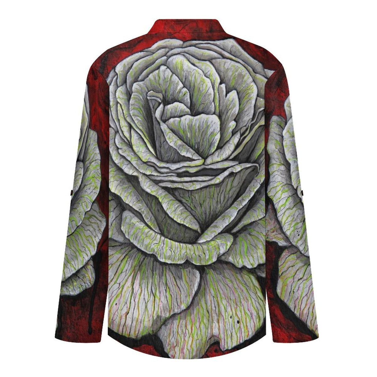 Stand-up Collar Long-sleeved Shirt Rose Artstic  Customization Women’s V-Neck Blouses,long Sleeve,Roll-Up Sleeve Shirt