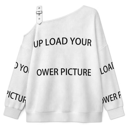 Off-the-shoulder Sweater UPLOAD  Asymmetric Cold Shoulder Knit Sweater for Women, Adjustable Buckle Strap Long Sleeve Casual Slouchy Pullover
