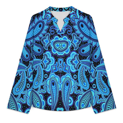 Paisley  Versatile Notched V-Neck Tunic | Roll Tab 3/4 Sleeve Office Casual Top
