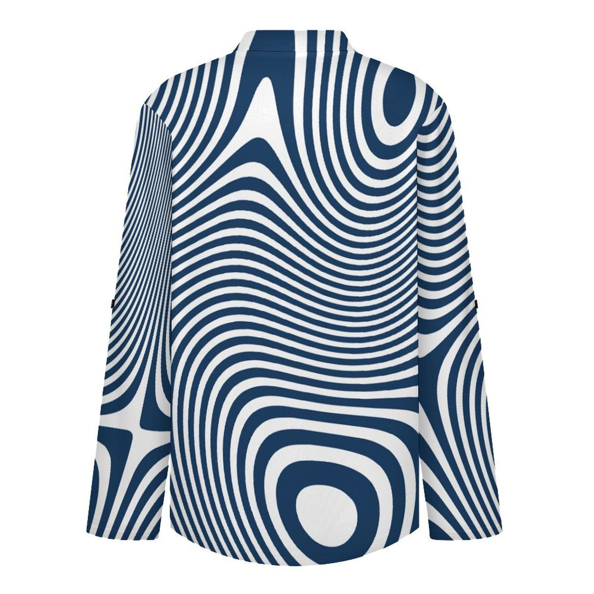 Stand-up Collar Long-sleeved Shirt Blue, Line Pattern, Abstract  Customization Women’s V-Neck Blouses,long Sleeve,Roll-Up Sleeve Shirt