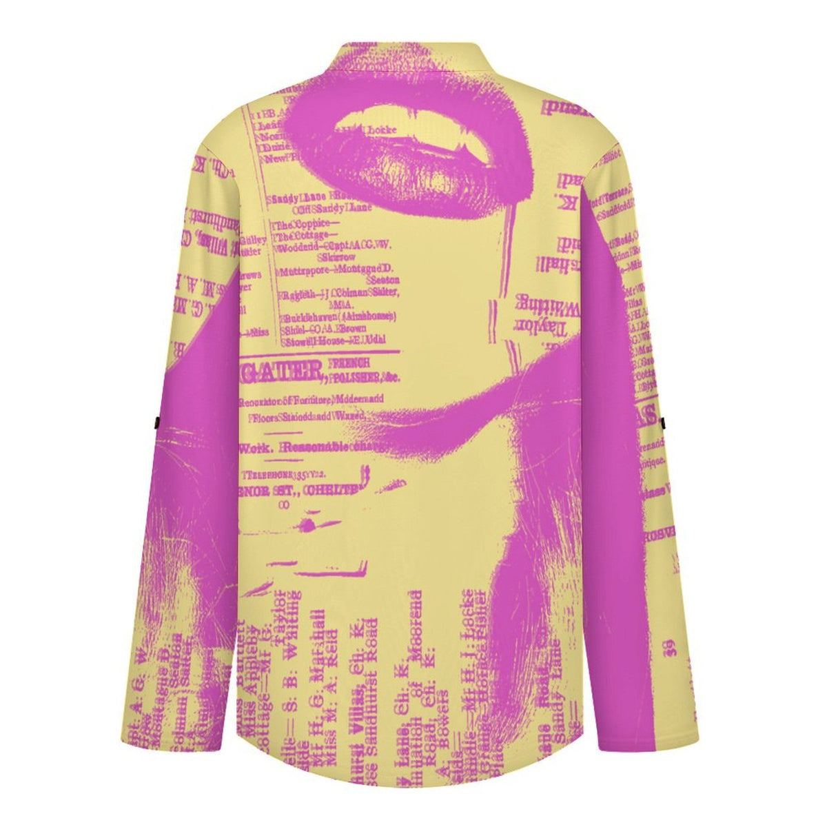 Stand-up Collar Long-sleeved Shirt Newspaper Girl Vintage  Customization Women’s V-Neck Blouses,long Sleeve,Roll-Up Sleeve Shirt