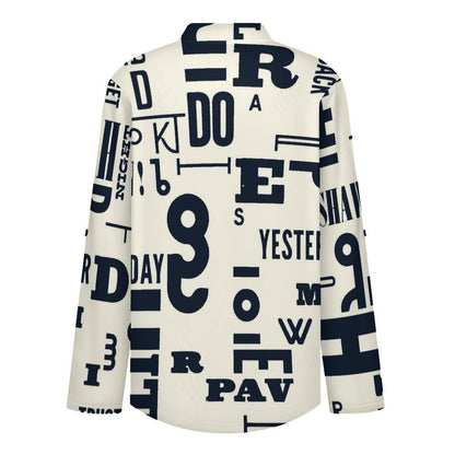 Stand-up Collar Long-sleeved Shirt Black And White, Notes, Newspapers white S Women’s V-Neck Blouses