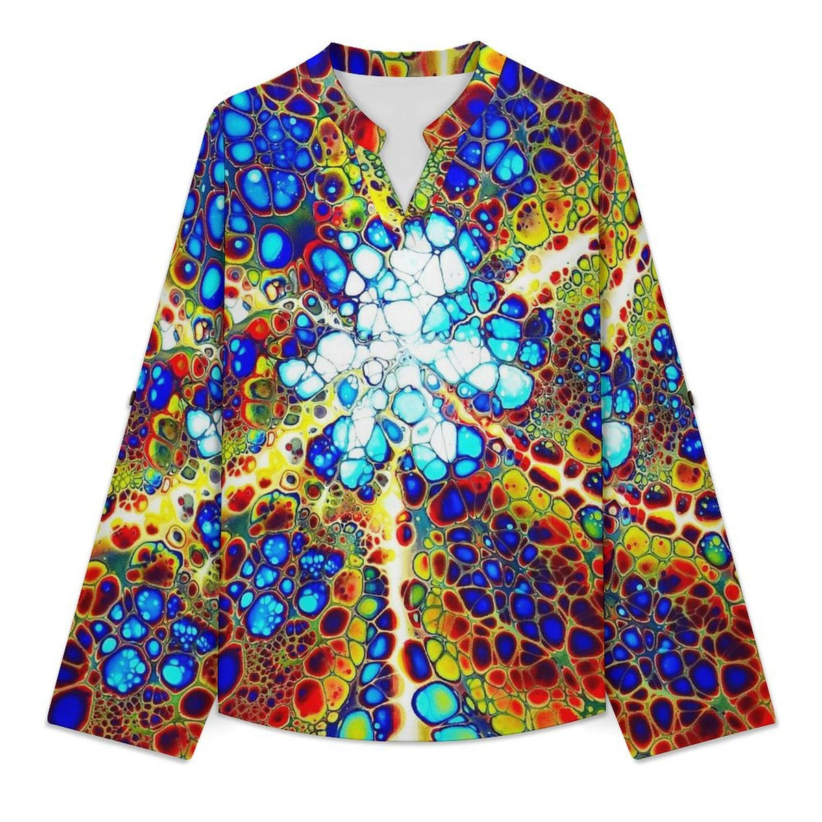 Stand-up Collar Long-sleeved Shirt Pattern  Customization Women’s V-Neck Blouses,long Sleeve,Roll-Up Sleeve Shirt