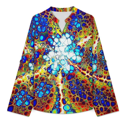 Stand-up Collar Long-sleeved Shirt Pattern  Customization Women’s V-Neck Blouses,long Sleeve,Roll-Up Sleeve Shirt