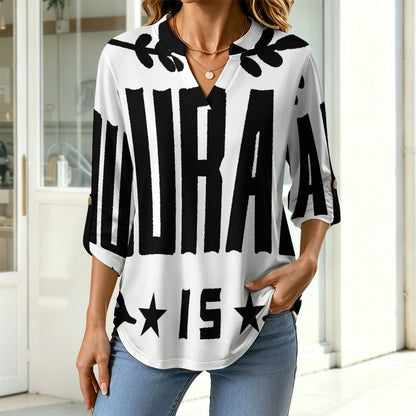 Stand-up Collar Long-sleeved Shirt 1990, Retro Font Design,courage  Customization Women’s V-Neck Blouses,long Sleeve,Roll-Up Sleeve Shirt