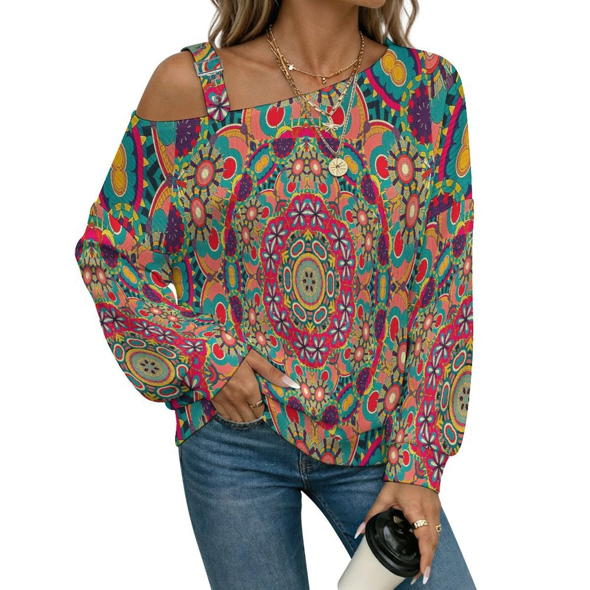 Fall Casual Asymmetric Shoulder Knit Top with Buckle Detail Summer, Surfing, Seaside