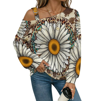 Women’s Off-Shoulder Knit Sweater Daisy Leopard Print
