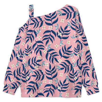 Long Sleeve Relaxed-Fit Solid Pullover Flower Pattern Green