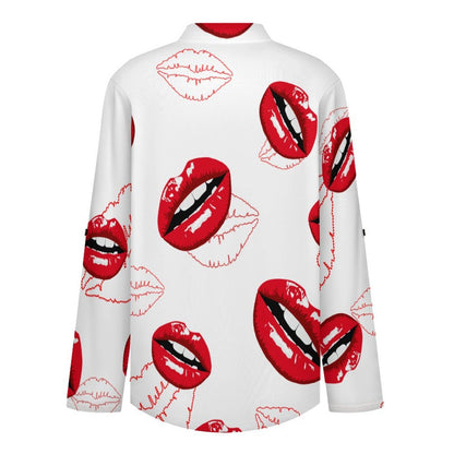 Stand-up Collar Long-sleeved Shirt Red Lips, Sexy, Repeat