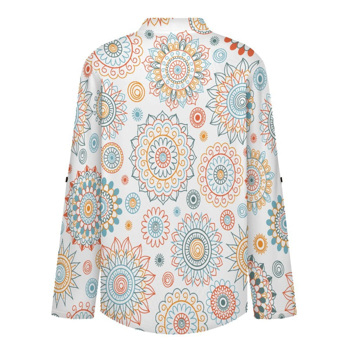 Stand-up Collar Long-sleeved Shirt Repetitive Pattern  Customization Women’s V-Neck Blouses,long Sleeve,Roll-Up Sleeve Shirt