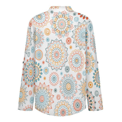 Stand-up Collar Long-sleeved Shirt Repetitive Pattern  Customization Women’s V-Neck Blouses,long Sleeve,Roll-Up Sleeve Shirt